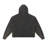 Vintage Washed Frayed-Hem Hoodie - Black Back