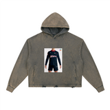 Vintage Washed Frayed-Hem Hoodie - Gray Front
