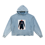 Vintage Washed Frayed-Hem Hoodie - Washed Blue Front