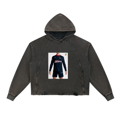 Vintage Washed Frayed-Hem Hoodie - Black Front