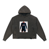 Vintage Washed Frayed-Hem Hoodie - Black Front