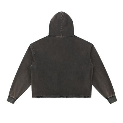 Vintage Washed Frayed-Hem Hoodie - Black Back