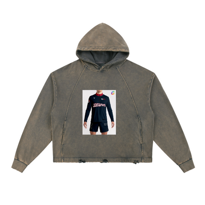 Vintage Washed Frayed-Hem Hoodie - Gray Front