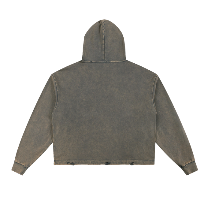 Vintage Washed Frayed-Hem Hoodie - Gray Back