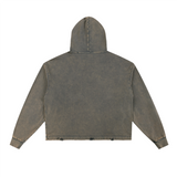 Vintage Washed Frayed-Hem Hoodie - Gray Back