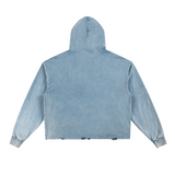Vintage Washed Frayed-Hem Hoodie - Washed Blue Back