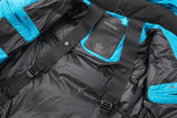 Convertible Blue Puffer with Zip Off Hood Bib