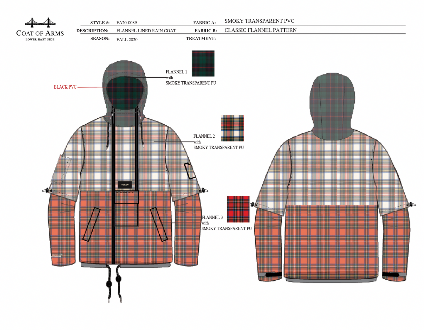 3D Tartain Plaid Lined Raincoat