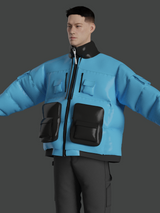Convertible Blue Puffer with Zip Off Hood Bib