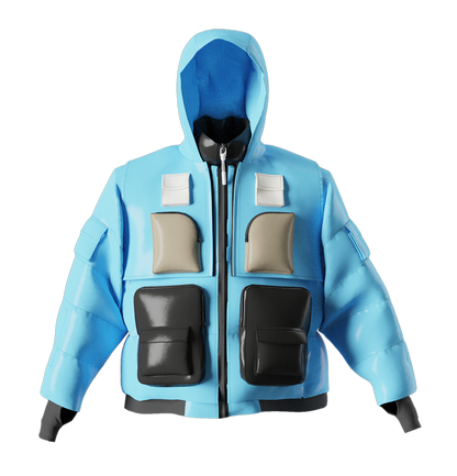 Convertible Blue Puffer with Zip Off Hood Bib