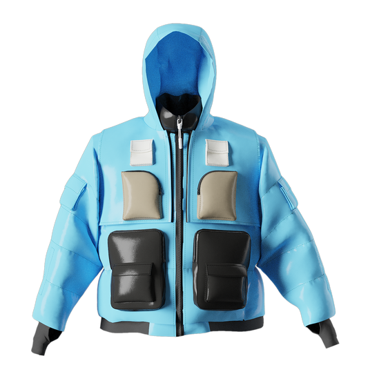Convertible Blue Puffer with Zip Off Hood Bib