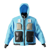 Convertible Blue Puffer with Zip Off Hood Bib