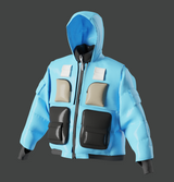 Convertible Blue Puffer with Zip Off Hood Bib
