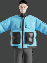 Convertible Blue Puffer with Zip Off Hood Bib