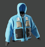 Convertible Blue Puffer with Zip Off Hood Bib
