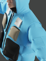 Convertible Blue Puffer with Zip Off Hood Bib