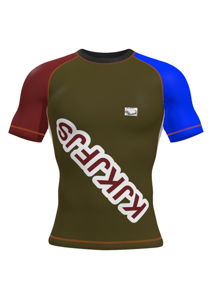 Custom Short Sleeve Rashguard - Olive / Navy Front