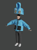 Convertible Blue Puffer with Zip Off Hood Bib