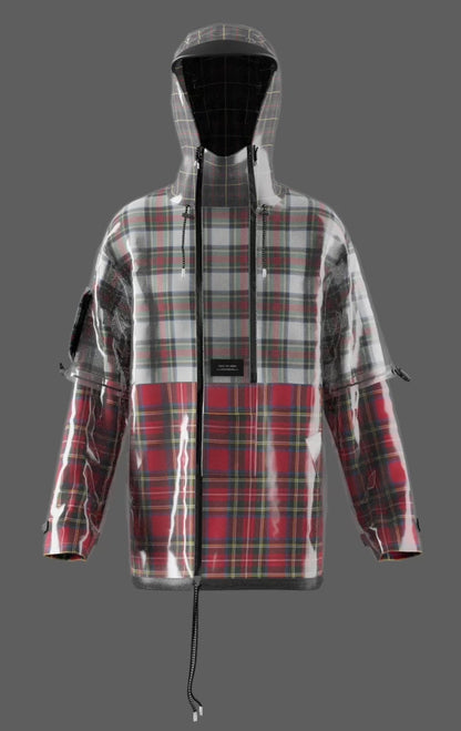 3D Tartain Plaid Lined Raincoat