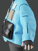 Convertible Blue Puffer with Zip Off Hood Bib