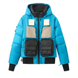 Convertible Blue Puffer with Zip Off Hood Bib