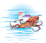 Vector Japanese Octopuss Graphic T-shirt
