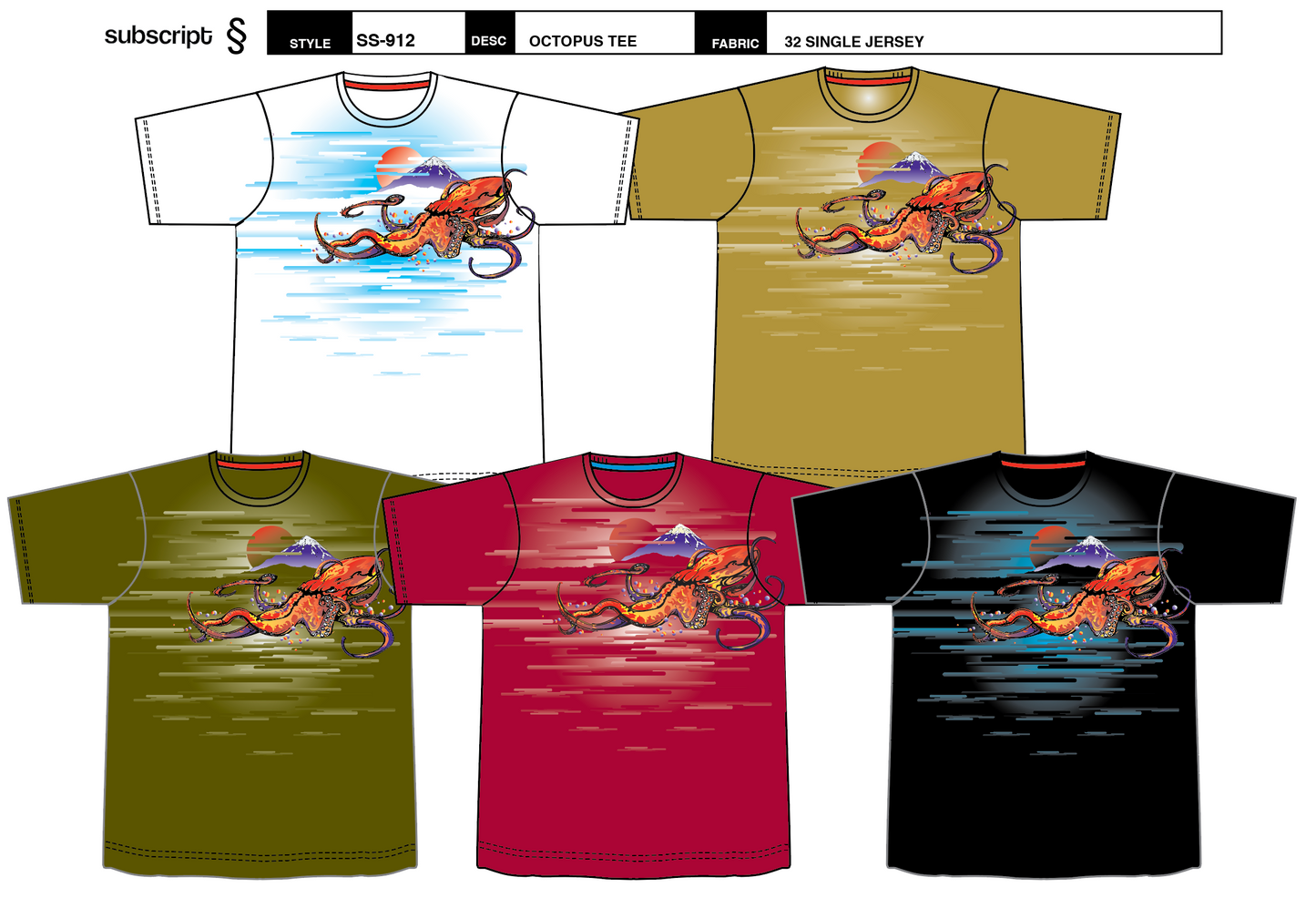 Vector Japanese Octopuss Graphic T-shirt