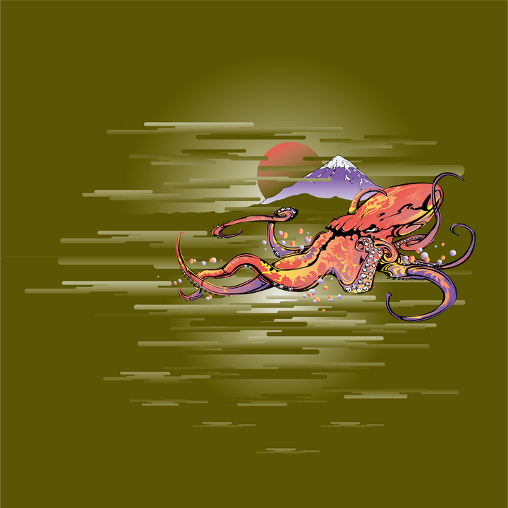 Vector Japanese Octopuss Graphic T-shirt